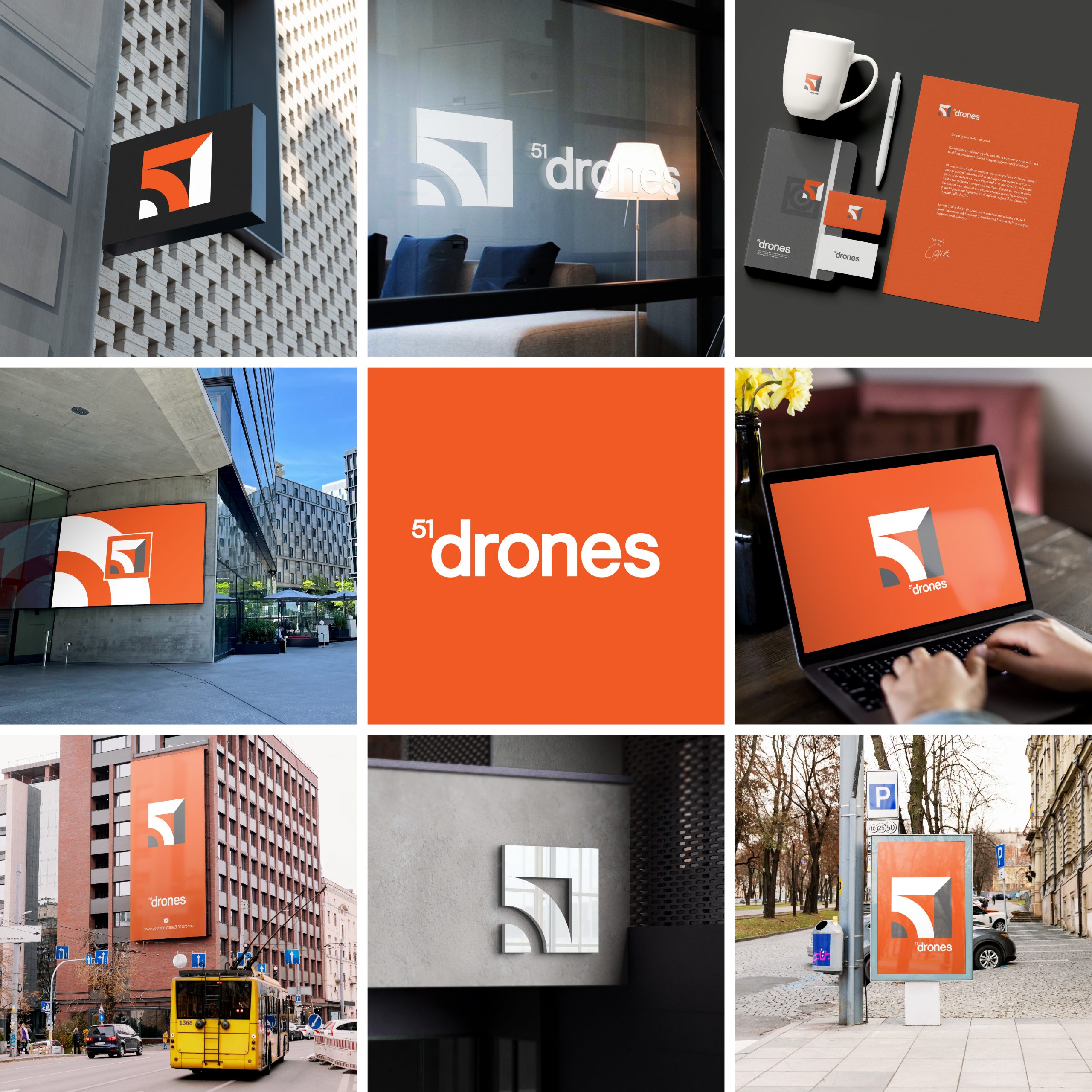 Branding for 51 drones, stationery and digital media